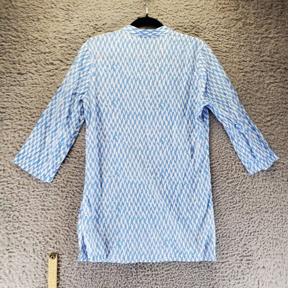 J. McLaughlin Shirt Womens Medium Blue Print Lightweight 3/4 Sleeve Blouse - Picture 8 of 9